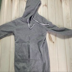 Knee Length/Mid Calf Gray Zip Up Hoodie w Pockets